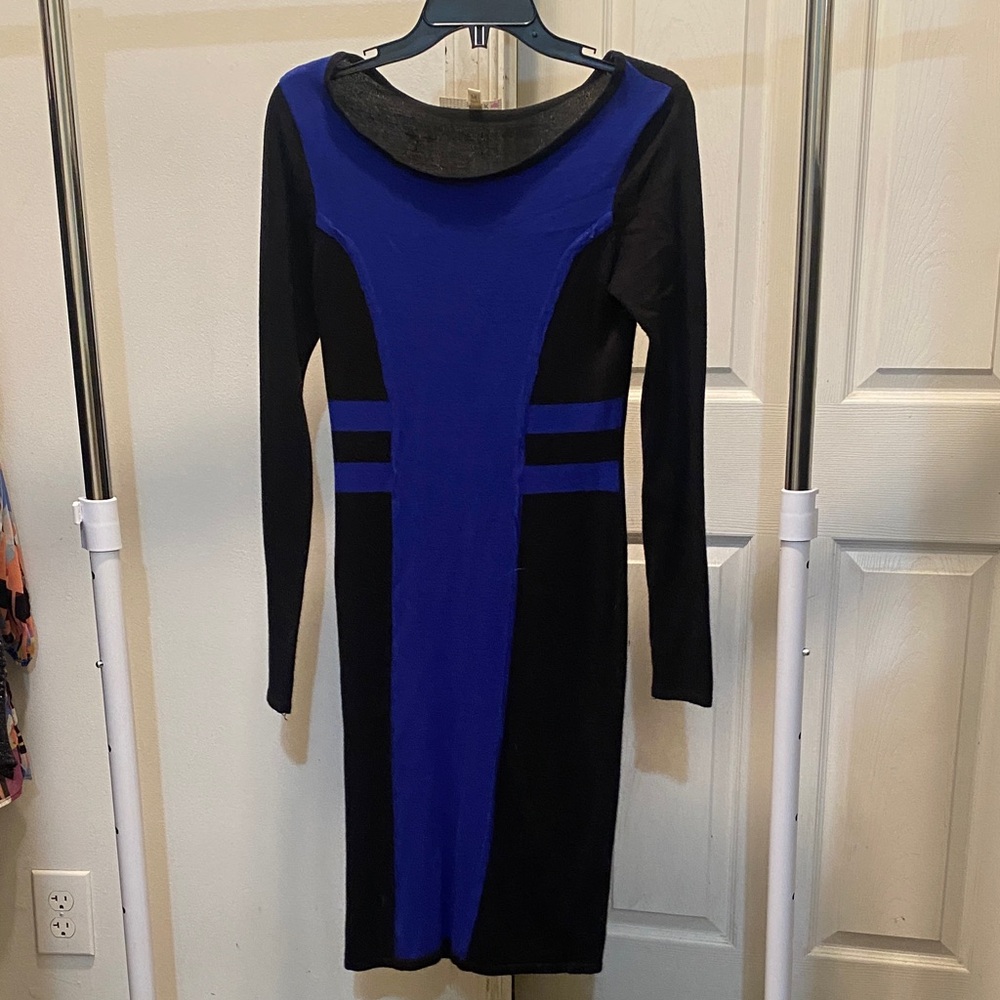 Chic Long Sleeve Black and Blue Dress